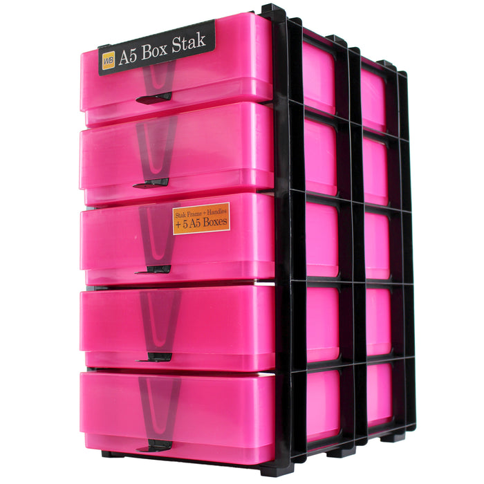 WestonBoxes A5 Paper Storage Box Stak stackable craft storage boxes pink transparent