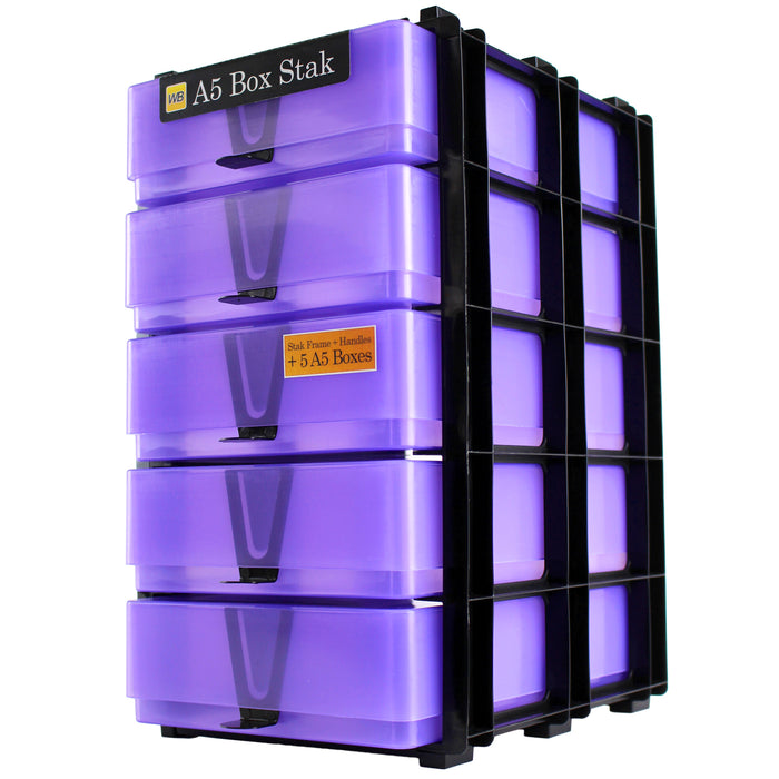 WestonBoxes A5 Paper Storage Box Stak stackable craft storage boxes purple transparent