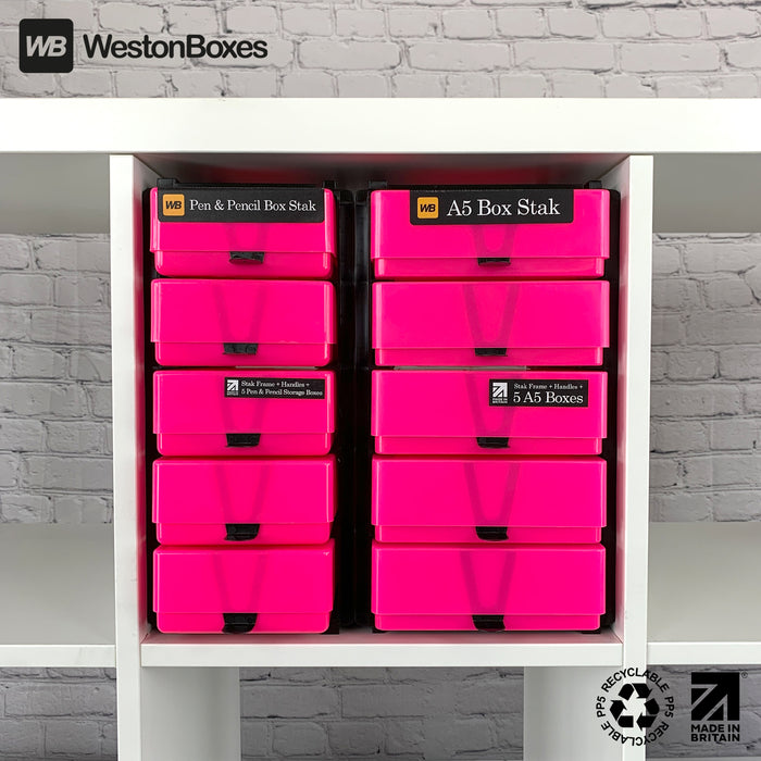 Neon Pink/Opaque, WestonBoxes 2 Stak pack in a Kallax unit