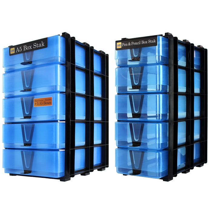 Blue/Transparent, WestonBoxes 2 Stak pack side by side
