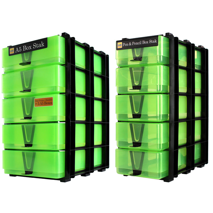 Green/Transparent, WestonBoxes 2 Stak pack side by side