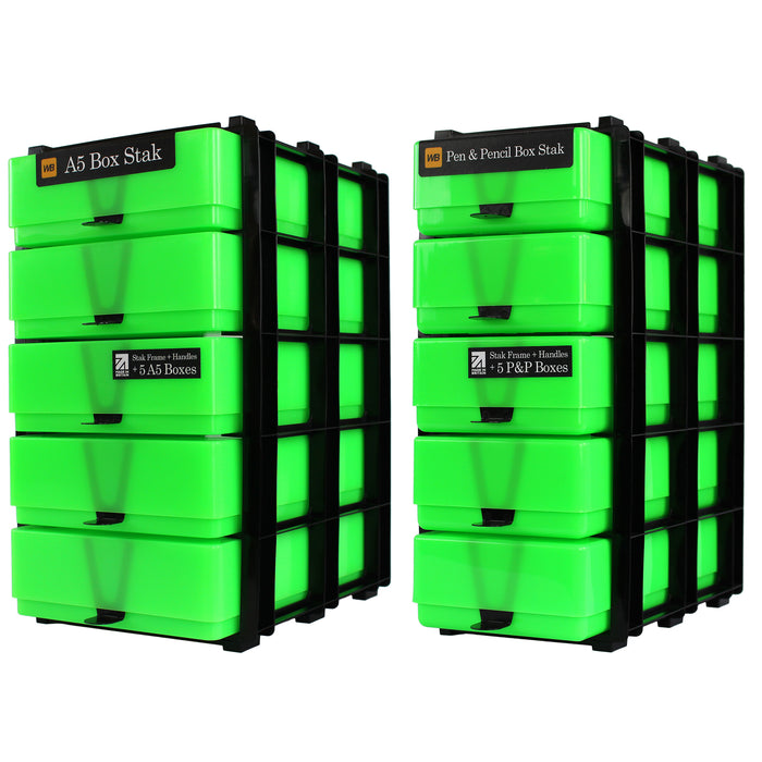 Neon Green/Opaque, WestonBoxes 2 Stak pack side by side