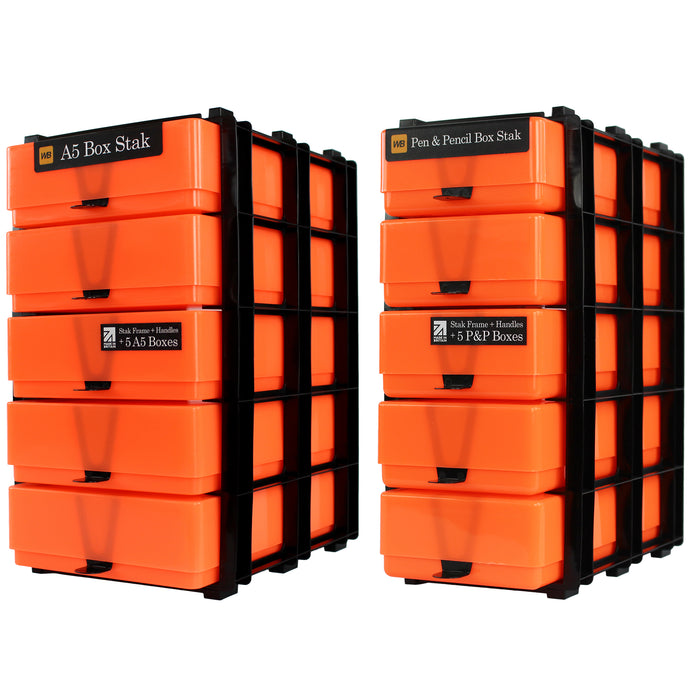 Neon Orange/Opaque, WestonBoxes 2 Stak pack side by side