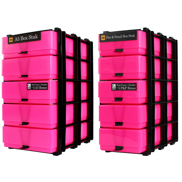 Neon Pink/Opaque, WestonBoxes 2 Stak pack side by side