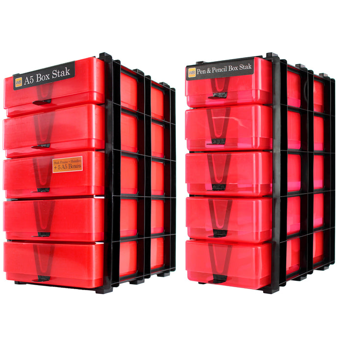 Red/Transparent, WestonBoxes 2 Stak pack side by side