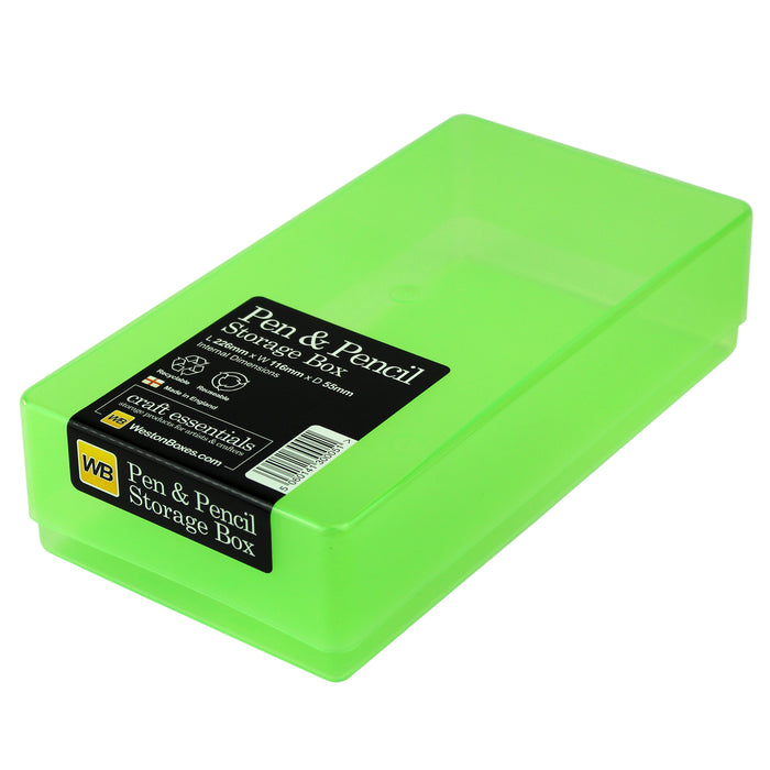 Westonboxes pen & pencil stationery storage box, green / transparent